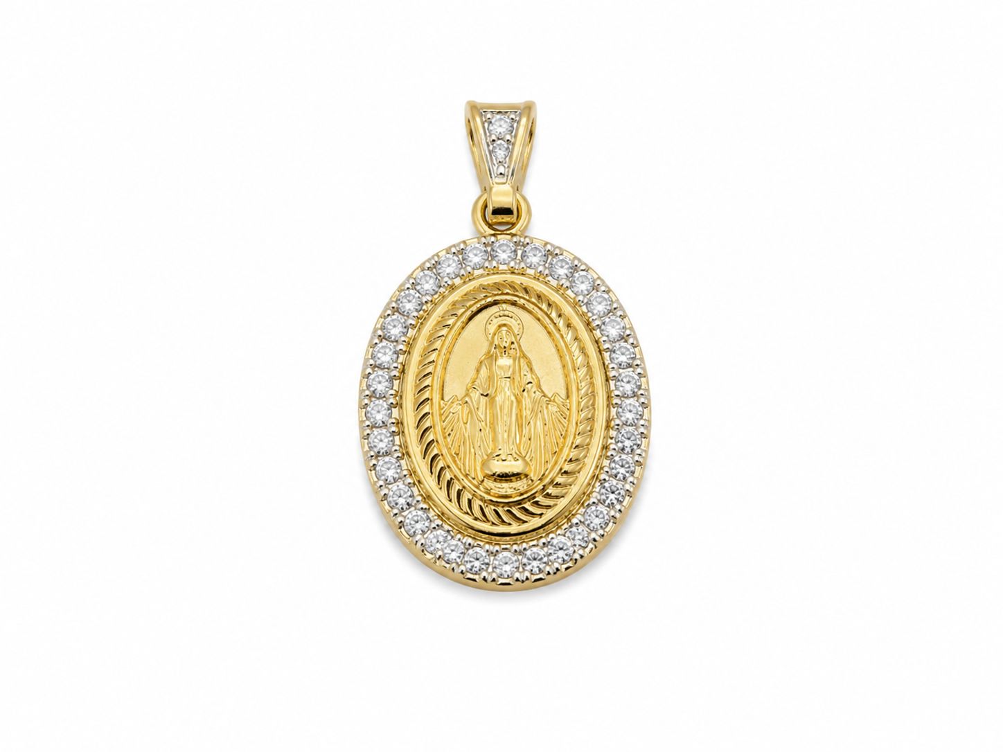 Dije virgen Maria oro laminado con circones